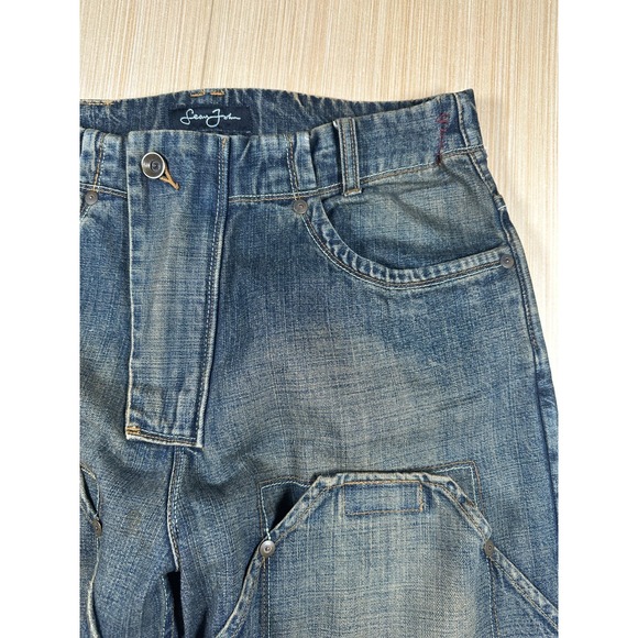 VTG Sean John Carpenter Jeans Mens 30 Blue Cotton High Rise Wide Leg Double Knee - Picture 3 of 11